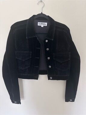 PTCL Black Cropped Velvet Jean Jacket